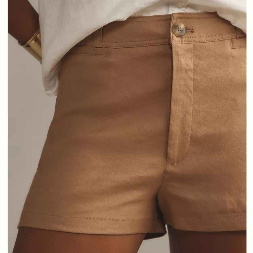 NWT Anthropologie - The Ettie Shorts by Maeve: Pitched Linen Edition Khaki - Picture 2 of 9